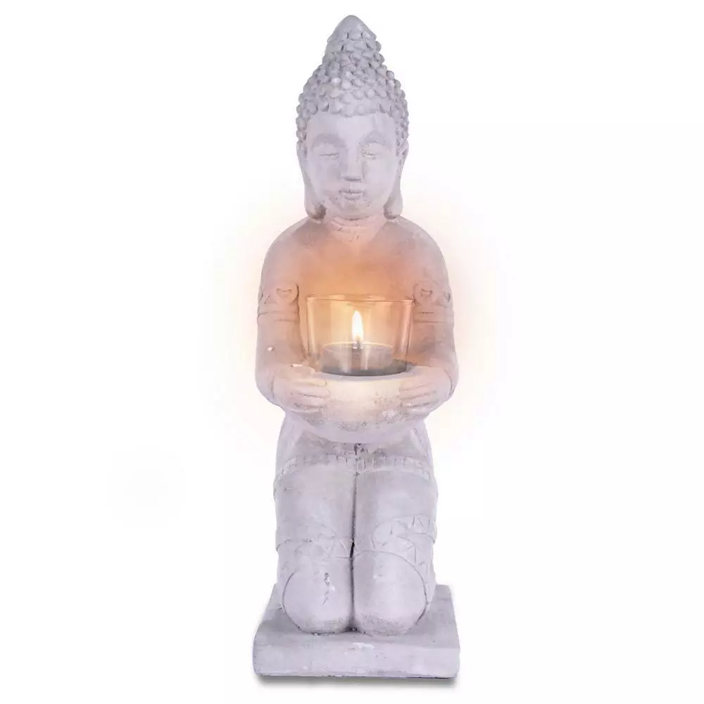 KANTE 12.8 in. H Gray Cement Buddha Tealight Candle Holder Garden Statue Ornament 8 KANTE 12.8 in. H Gray Cement Buddha Tealight Candle Holder Garden Statue Ornament - Image 6