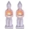 KANTE 12.8 in. H Gray Cement Buddha Garden Statue Tealight Candle Holder Ornament (2-Pack)