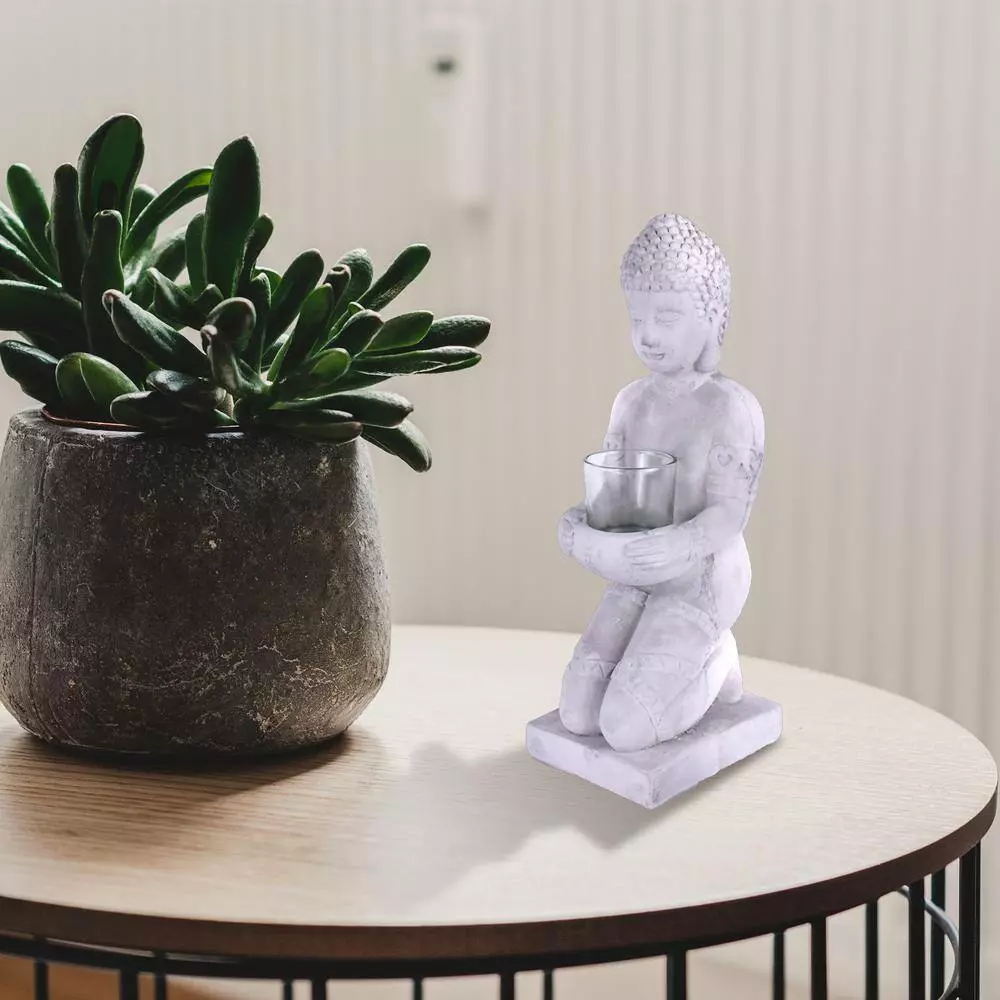 KANTE 12.8 in. H Gray Cement Buddha Garden Statue Tealight Candle Holder Ornament 6 KANTE 12.8 in. H Gray Cement Buddha Garden Statue Tealight Candle Holder Ornament - Image 4