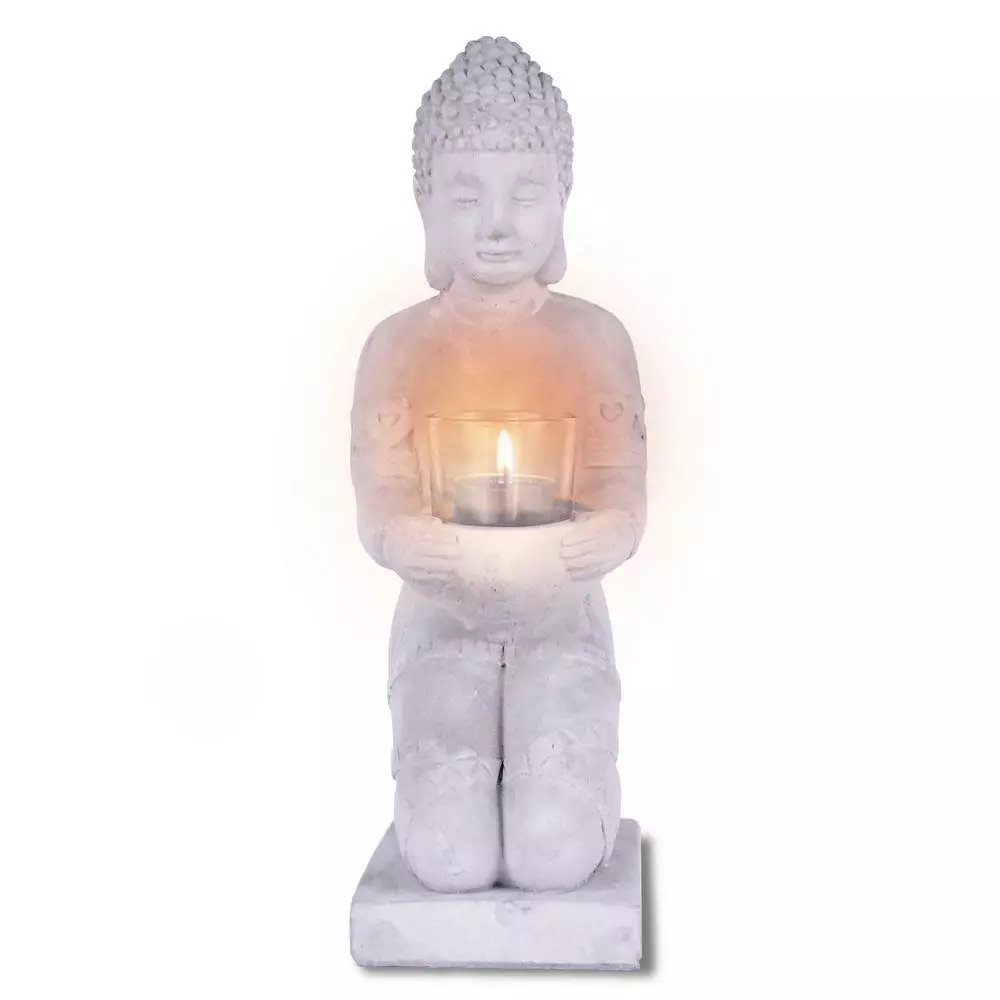 KANTE 12.8 in. H Gray Cement Buddha Garden Statue Tealight Candle Holder Ornament 7 KANTE 12.8 in. H Gray Cement Buddha Garden Statue Tealight Candle Holder Ornament - Image 5