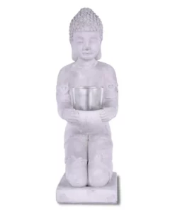 KANTE 12.8 in. H Gray Cement Buddha Garden Statue Tealight Candle Holder Ornament