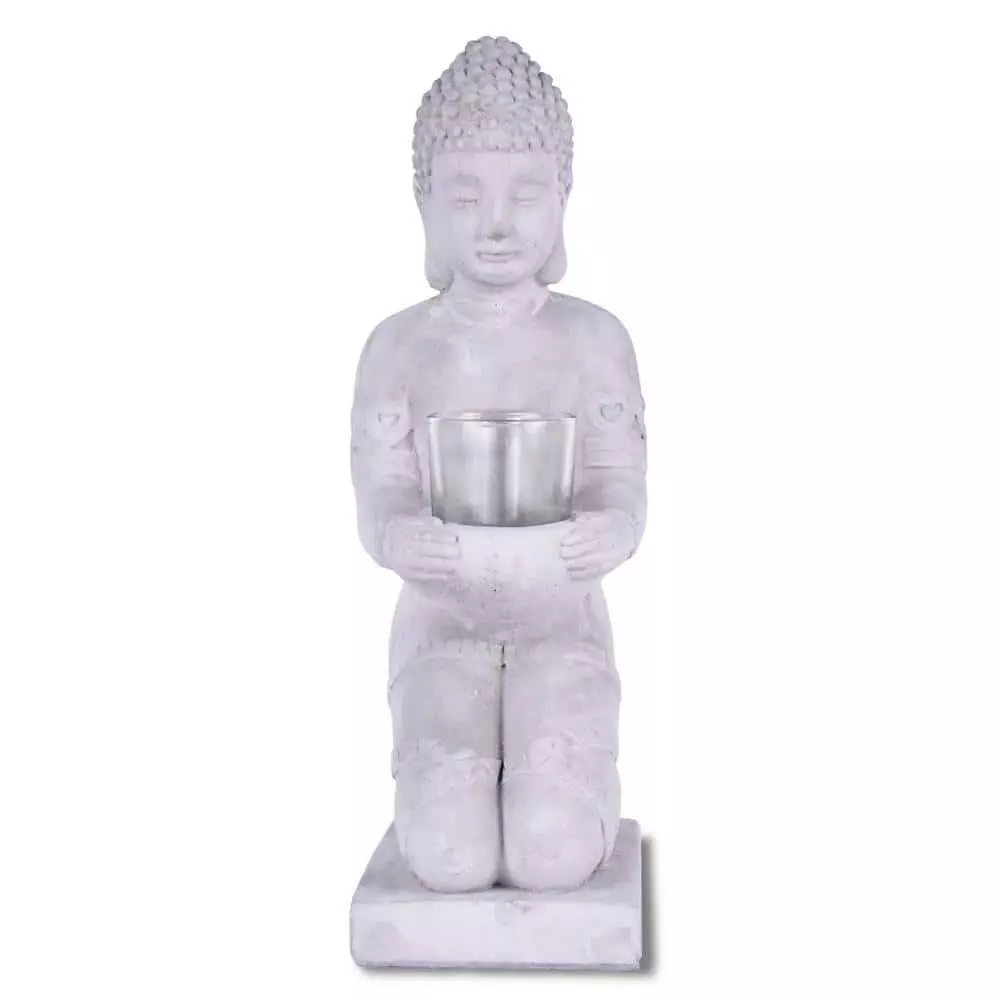 KANTE 12.8 in. H Gray Cement Buddha Garden Statue Tealight Candle Holder Ornament 3 KANTE 12.8 in. H Gray Cement Buddha Garden Statue Tealight Candle Holder Ornament