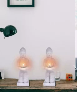 KANTE 12.8 in. H Gray Cement Buddha Garden Statue Tealight Candle Holder Ornament (2-Pack) -Vigoro sales Store kante garden statues sx20200176 1f 1000
