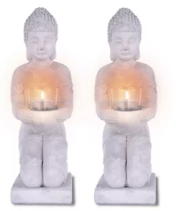 KANTE 12.8 in. H Gray Cement Buddha Garden Statue Tealight Candle Holder Ornament (2-Pack) -Vigoro sales Store kante garden statues sx20200176 4f 1000