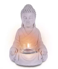 KANTE 6.5 in. H Gray Cement Sitting Buddha Garden Statue Tealight Candle Holder Ornament (2-Pack) -Vigoro sales Store kante garden statues sx20200177 4f 1000