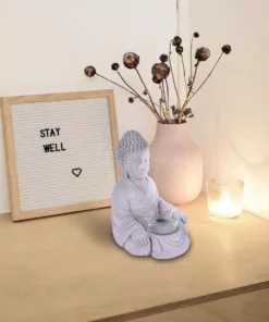 KANTE 6.5 in. H Gray Cement Sitting Buddha Garden Statue Tealight Candle Holder Ornament (2-Pack) -Vigoro sales Store kante garden statues sx20200177 76 1000