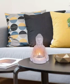 KANTE 6.5 in. H Gray Cement Sitting Buddha Garden Statue Tealight Candle Holder Ornament (2-Pack) -Vigoro sales Store kante garden statues sx20200177 fa 1000