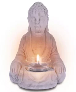 KANTE 6.5 in. H Gray Cement Sitting Buddha Garden Statue Tealight Candle Holder Ornament (2-Pack) -Vigoro sales Store kante garden statues sx20200178 44 1000