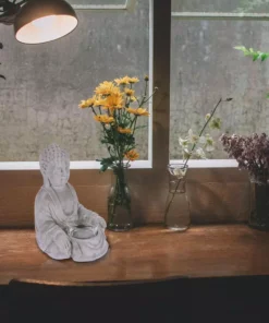 KANTE 6.5 in. H Gray Cement Sitting Buddha Garden Statue Tealight Candle Holder Ornament (2-Pack) -Vigoro sales Store kante garden statues sx20200178 fa 1000