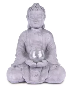 KANTE 14.17 in. H Gray Cement Meditating Buddha Garden Statue Tealight Candle Holder Ornament
