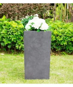 KANTE 24 in. H Square Natural Concrete/Fiberglass Indoor Outdoor Tall Modern Seamless Planter