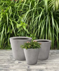 KANTE Large, Medium, Small Round Natural Finish Lightweight Concrete and Weather Resistant Fiberglass Planters (Set of 3) -Vigoro sales Store natural concrete kante plant pots rc0154bcd c80021 fa 1000