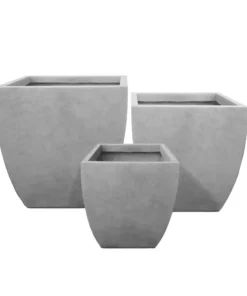 KANTE Square Natural Finish Lightweight Concrete & Weather Resistant Fiberglass Planters with Drainage Holes (Set of 3)
