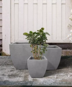 KANTE Square Natural Finish Lightweight Concrete & Weather Resistant Fiberglass Planters with Drainage Holes (Set of 3) -Vigoro sales Store natural concrete kante plant pots rf0126abc c80021 76 1000