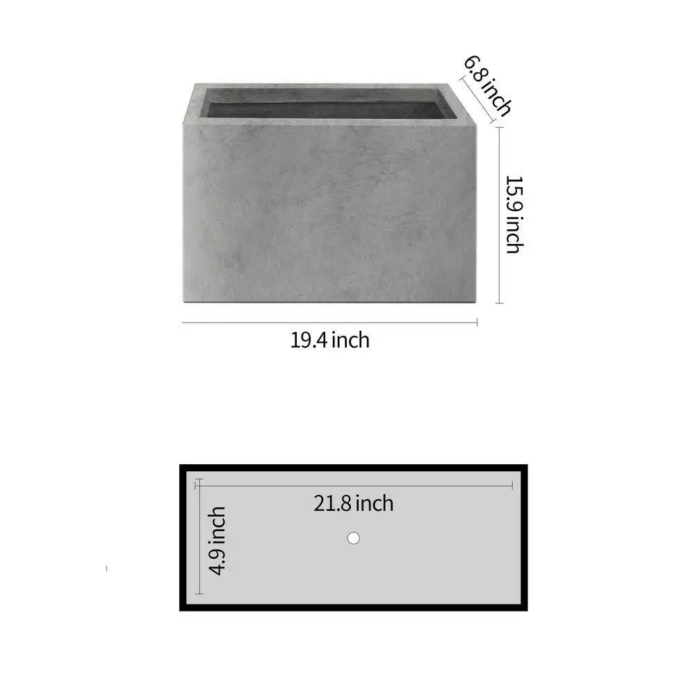 KANTE 6.89"W x 19.49"L x 15.94"H Rectangular Natural Finish Lightweight Concrete and Fiberglass Long Planter w/ Drainage Hole 6 KANTE 6.89"W x 19.49"L x 15.94"H Rectangular Natural Finish Lightweight Concrete and Fiberglass Long Planter w/ Drainage Hole - Image 4