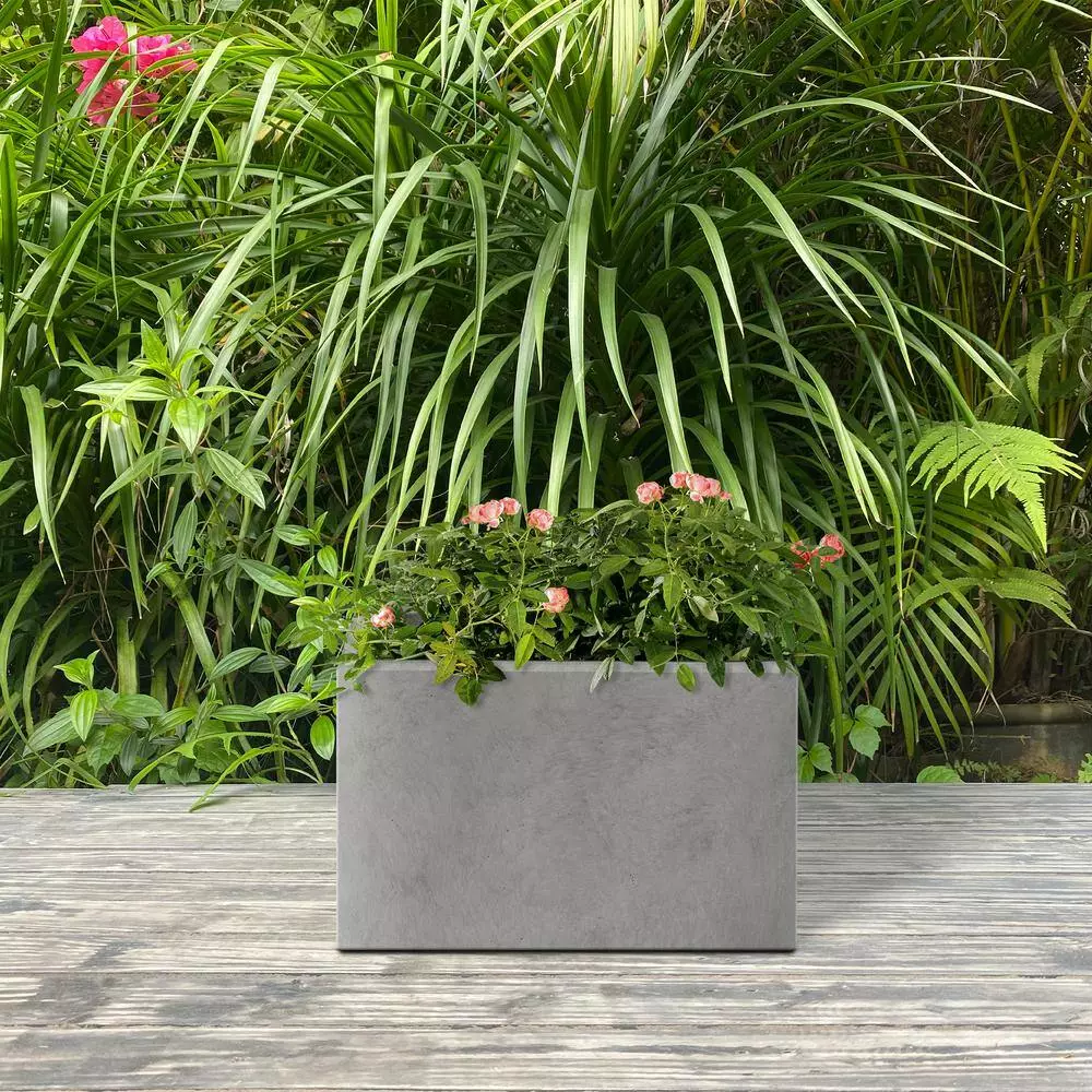 KANTE 6.89"W x 19.49"L x 15.94"H Rectangular Natural Finish Lightweight Concrete and Fiberglass Long Planter w/ Drainage Hole 4 KANTE 6.89"W x 19.49"L x 15.94"H Rectangular Natural Finish Lightweight Concrete and Fiberglass Long Planter w/ Drainage Hole - Image 2