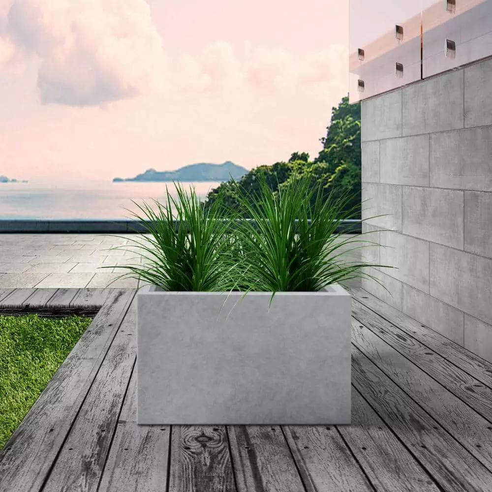 KANTE 6.89"W x 19.49"L x 15.94"H Rectangular Natural Finish Lightweight Concrete and Fiberglass Long Planter w/ Drainage Hole 5 KANTE 6.89"W x 19.49"L x 15.94"H Rectangular Natural Finish Lightweight Concrete and Fiberglass Long Planter w/ Drainage Hole - Image 3