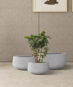 KANTE 21.6", 16.9", and 12.5"W Round Natural Concrete Elegant Planters, Set of 3 Outdoor Indoor Seamless w/ Drainage Hole -Vigoro sales Store natural concrete kante plant pots rf2015021abc c80021 4f 1000