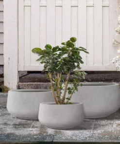 KANTE 21.6", 16.9", and 12.5"W Round Natural Concrete Elegant Planters, Set of 3 Outdoor Indoor Seamless w/ Drainage Hole -Vigoro sales Store natural concrete kante plant pots rf2015021abc c80021 76 1000