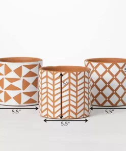 SULLIVANS Geometric Print Terracotta Pot - Set of 3 9 SULLIVANS Geometric Print Terracotta Pot - Set of 3 -Vigoro sales Store orange and white patterned sullivans plant pots cmt1200 1f 1000