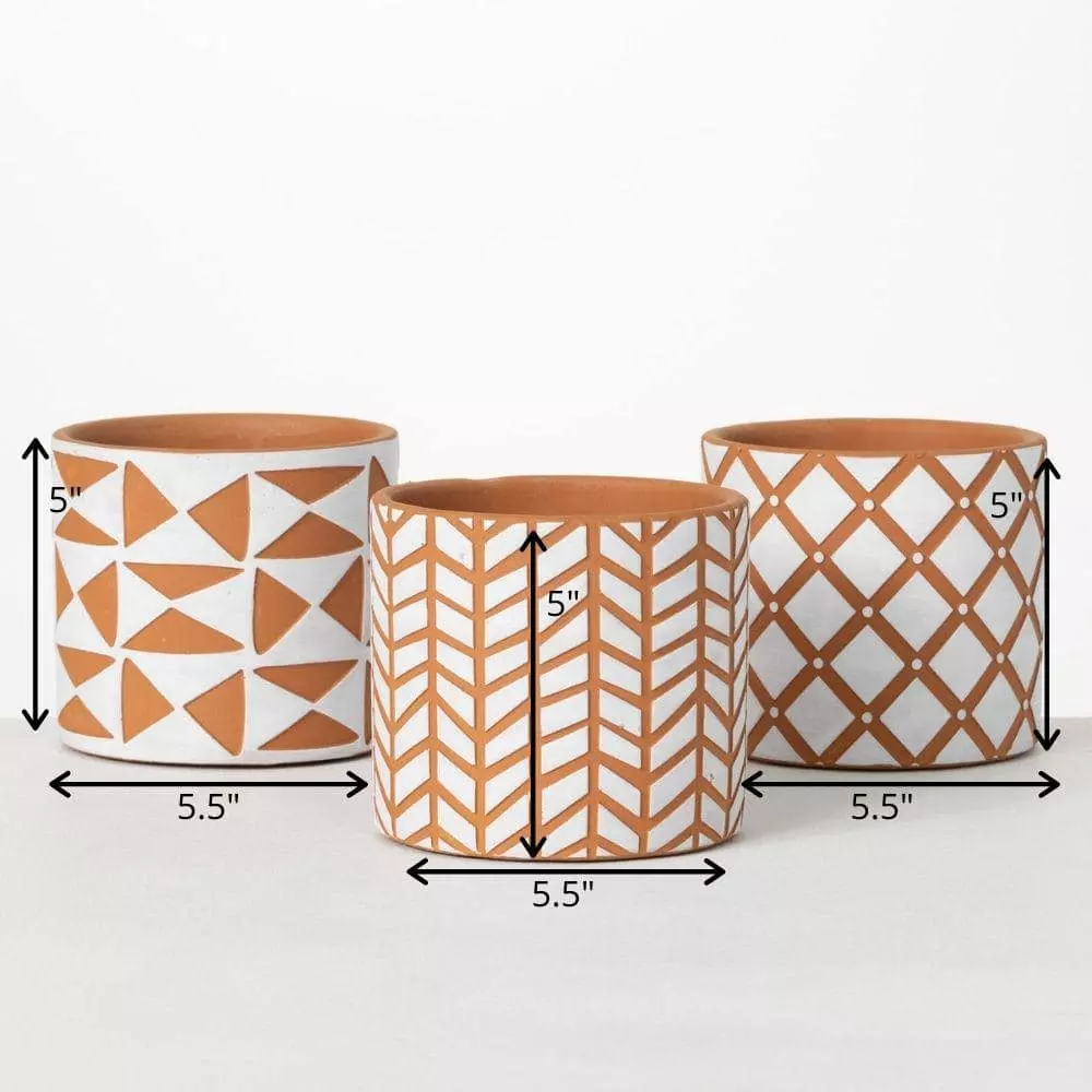 SULLIVANS Geometric Print Terracotta Pot - Set of 3 6 SULLIVANS Geometric Print Terracotta Pot - Set of 3 - Image 4