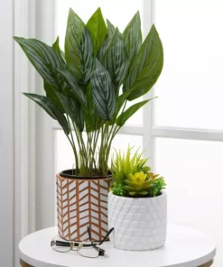 SULLIVANS Geometric Print Terracotta Pot - Set of 3 8 SULLIVANS Geometric Print Terracotta Pot - Set of 3 -Vigoro sales Store orange and white patterned sullivans plant pots cmt1200 4f 1000