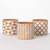 SULLIVANS Geometric Print Terracotta Pot - Set of 3 -Vigoro sales Store orange and white patterned sullivans plant pots cmt1200 64 1000