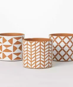 SULLIVANS Geometric Print Terracotta Pot - Set of 3