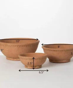SULLIVANS Adobe Cement Dish Planter - Set of 3 -Vigoro sales Store orange sullivans plant pots cmt1218 44 1000