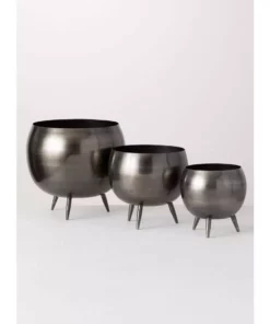SULLIVANS Pewter Metal Pot With Feet (Set of 3) -Vigoro sales Store pewter sullivans plant pots met1626 1f 1000