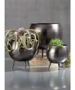 SULLIVANS Pewter Metal Pot With Feet (Set of 3) -Vigoro sales Store pewter sullivans plant pots met1626 4f 1000