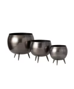 SULLIVANS Pewter Metal Pot With Feet (Set of 3)