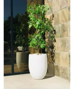 KANTE 21.7 in. H Round Pure White Concrete Indoor Outdoor Modern Tall Planter
