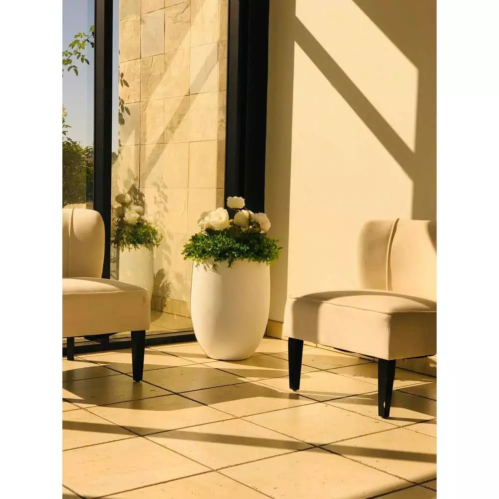 KANTE 21.7 in. H Round Pure White Concrete Indoor Outdoor Modern Tall Planter 10 KANTE 21.7 in. H Round Pure White Concrete Indoor Outdoor Modern Tall Planter - Image 8