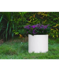 KANTE 12.9 in. W Round Pure White Concrete/Fiberglass Indoor Outdoor Modern Seamless Planter