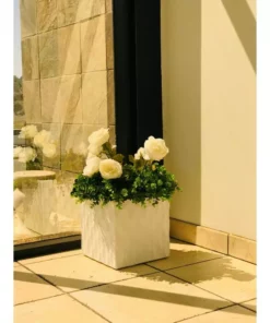KANTE 16 in. W Square Pure White Concrete/Fiberglass Indoor Outdoor Elegant Retro Planter -Vigoro sales Store pure white kante plant pots osf0201c c80011 1f 1000