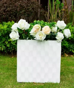 KANTE 16 in. W Square Pure White Concrete/Fiberglass Indoor Outdoor Elegant Retro Planter