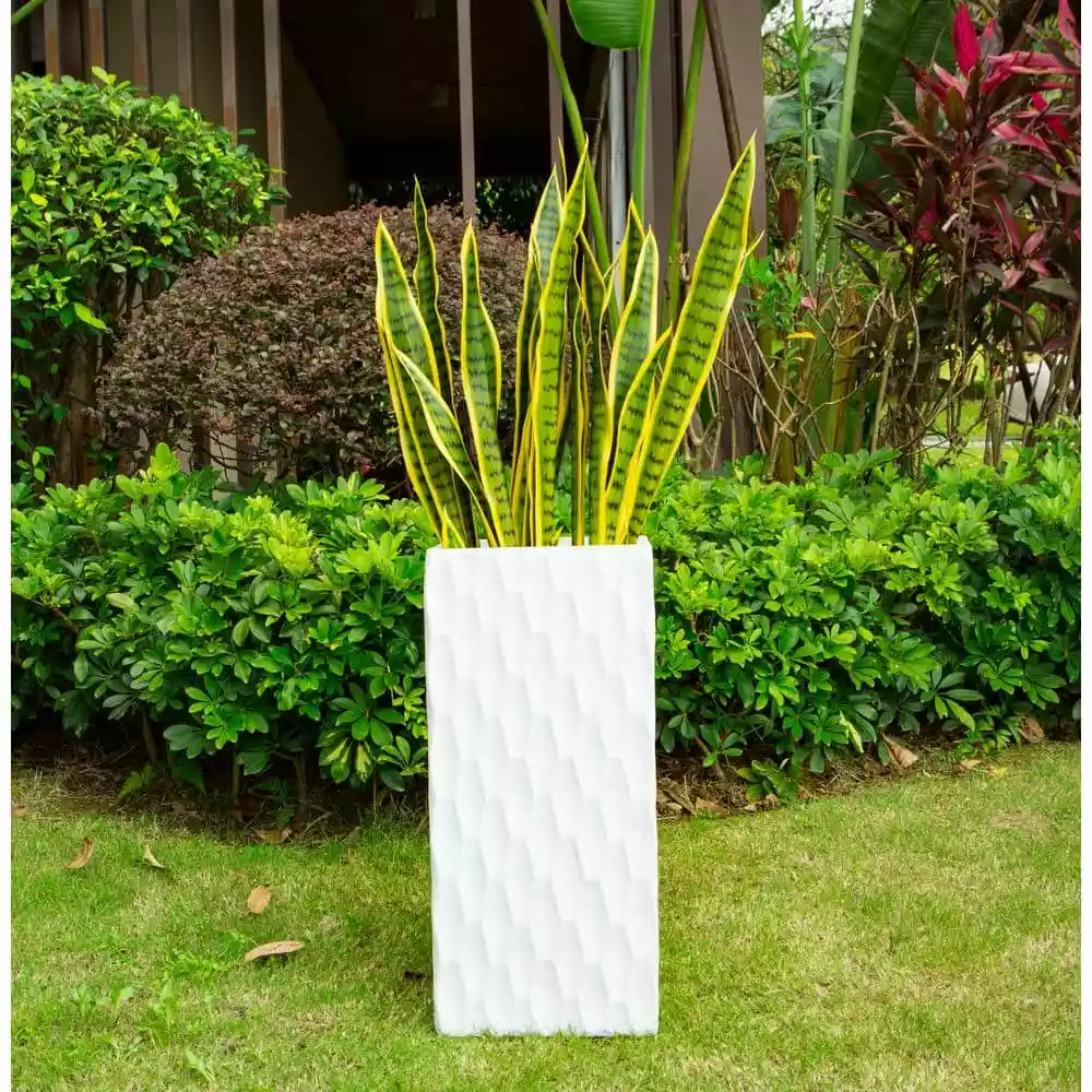 KANTE 23.6 in. H Square Pure White Concrete/Fiberglass Indoor Outdoor Elegant Retro Tall Planter 6 KANTE 23.6 in. H Square Pure White Concrete/Fiberglass Indoor Outdoor Elegant Retro Tall Planter - Image 4
