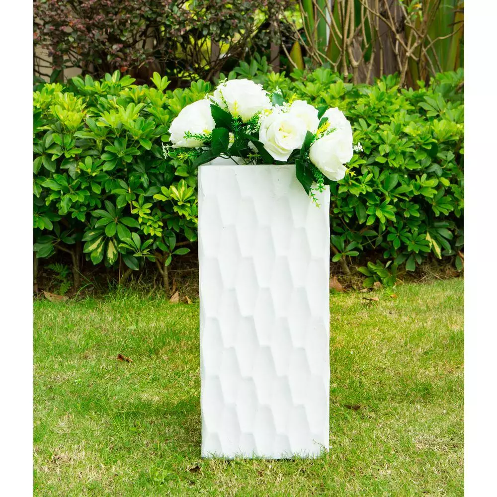 KANTE 23.6 in. H Square Pure White Concrete/Fiberglass Indoor Outdoor Elegant Retro Tall Planter 4 KANTE 23.6 in. H Square Pure White Concrete/Fiberglass Indoor Outdoor Elegant Retro Tall Planter - Image 2