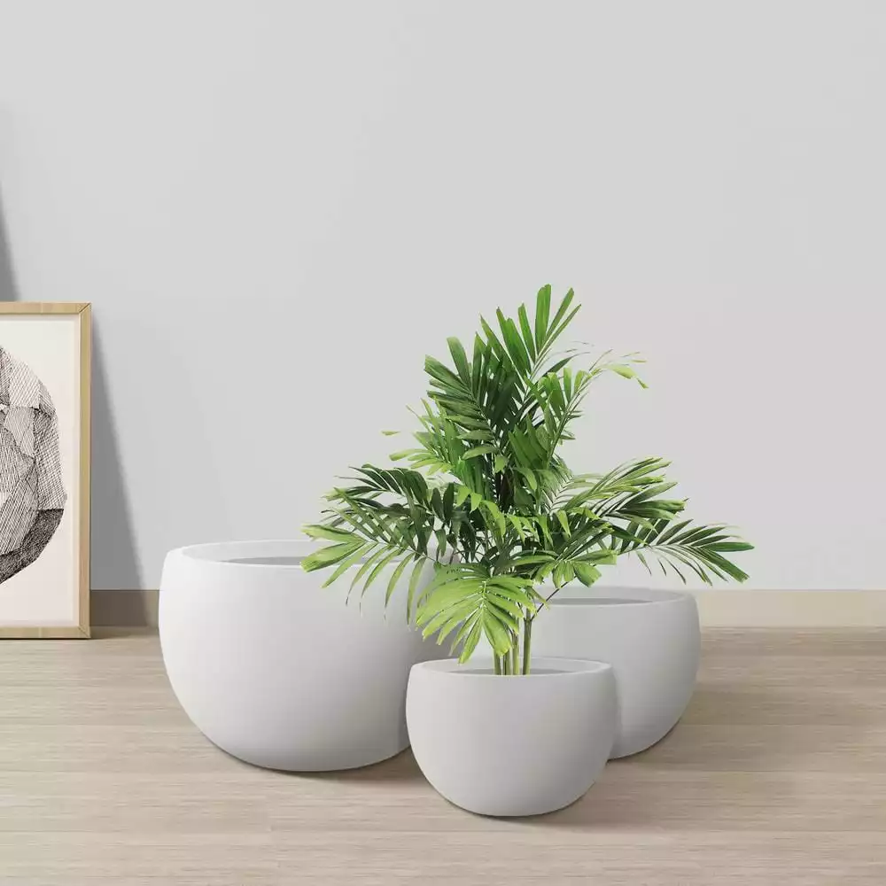 KANTE 20 in., 16 in. and 12 in. W Pure White Concrete Round Elegant Planters (Set of 3), Outdoor Indoor Modern Planter Pots 6 KANTE 20 in., 16 in. and 12 in. W Pure White Concrete Round Elegant Planters (Set of 3), Outdoor Indoor Modern Planter Pots - Image 4