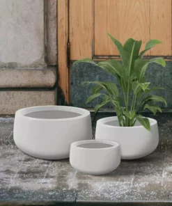 KANTE 19.6 in., 15.7 in. & 11.8 in. W Round Pure White Concrete Elegant Planters Set of 3, Outdoor Indoor w/Drainage Holes -Vigoro sales Store pure white kante plant pots rc0051abc c80011 44 1000
