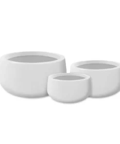 KANTE 19.6 in., 15.7 in. & 11.8 in. W Round Pure White Concrete Elegant Planters Set of 3, Outdoor Indoor w/Drainage Holes