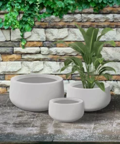KANTE 19.6 in., 15.7 in. & 11.8 in. W Round Pure White Concrete Elegant Planters Set of 3, Outdoor Indoor w/Drainage Holes -Vigoro sales Store pure white kante plant pots rc0051abc c80011 76 1000