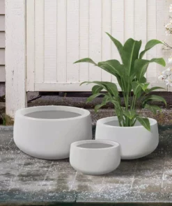 KANTE 19.6 in., 15.7 in. & 11.8 in. W Round Pure White Concrete Elegant Planters Set of 3, Outdoor Indoor w/Drainage Holes -Vigoro sales Store pure white kante plant pots rc0051abc c80011 fa 1000