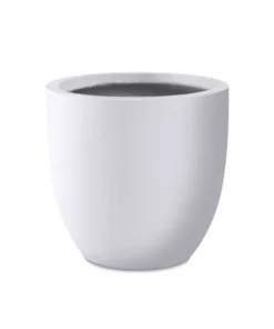 KANTE 13.39 in. x 12.6 in. Round Pure White Lightweight Concrete and Fiberglass Indoor Outdoor Planter with Drainage Hole