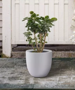 KANTE 13.39 in. x 12.6 in. Round Pure White Lightweight Concrete and Fiberglass Indoor Outdoor Planter with Drainage Hole -Vigoro sales Store pure white kante plant pots rc0152b c80011 76 1000