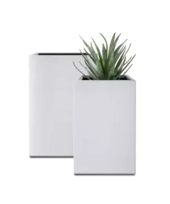 KANTE 28 in. and 24 in. Tall, Pure White Lightweight Concrete and Weather Resistant Fiberglass Rectangle Outdoor (Set of 2)