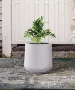 KANTE 17.3 in. H Round Pure White Concrete Planter, Outdoor Indoor Large Planter Pots Containers with Drainage Holes -Vigoro sales Store pure white kante plant pots rf2015022b c80011 fa 1000