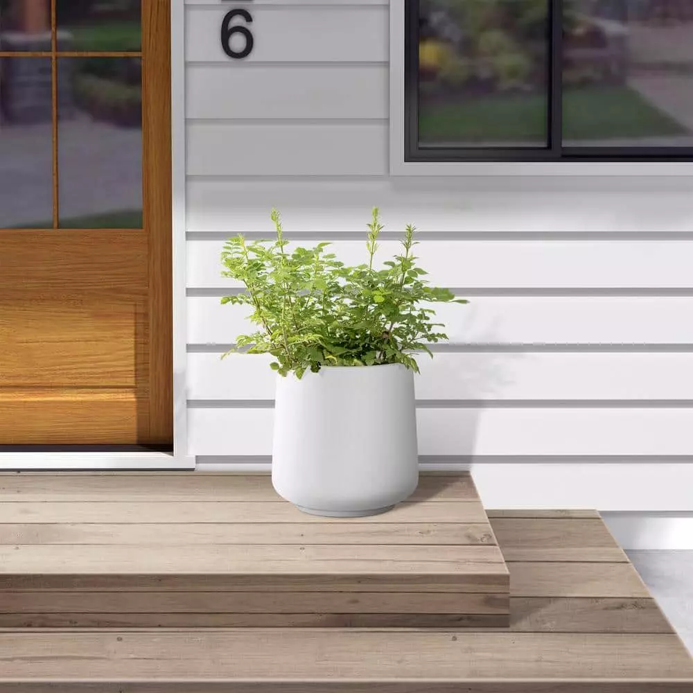 KANTE 13.4 in. H Pure White Tuliped Round Concrete Planter, Outdoor Indoor Large Planter Pots, Containers with Drainage Holes 4 KANTE 13.4 in. H Pure White Tuliped Round Concrete Planter, Outdoor Indoor Large Planter Pots, Containers with Drainage Holes - Image 2