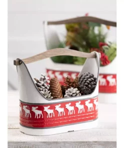 SULLIVANS Red and White Reindeer Metal Trugs with Wood Handles (Set of 2) -Vigoro sales Store red sullivans plant pots met1740 4f 1000
